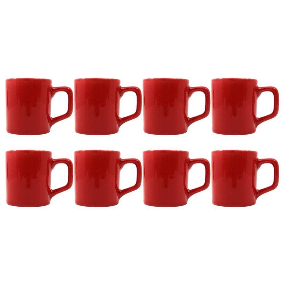 Jogo 8 Xícaras Café 80mL Cerâmica Vermelho Mesa Posta