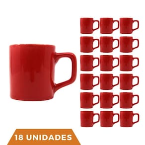 kit 18 Xícaras Café Colors Vermelha 80mL Cerâmica Mesa Posta