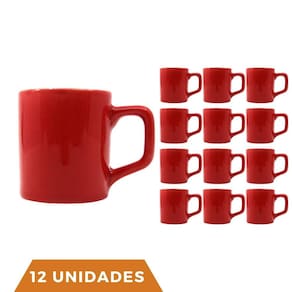 kit 12 Xícaras Café Colors Vermelha 80mL Cerâmica Mesa Posta