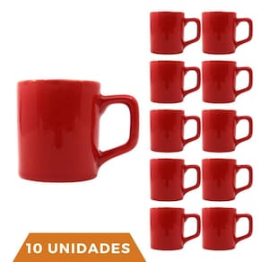 kit 10 Xícaras Café Colors Vermelha 80mL Cerâmica Mesa Posta