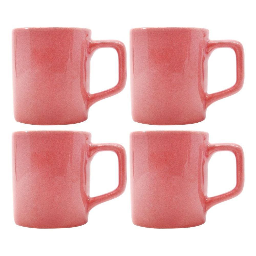 Jogo 4 Xícaras Café 80mL Cerâmica Rosa Mesa Posta