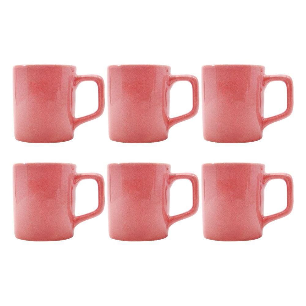 Jogo 6 Xícaras Café 80mL Cerâmica Rosa Mesa Posta