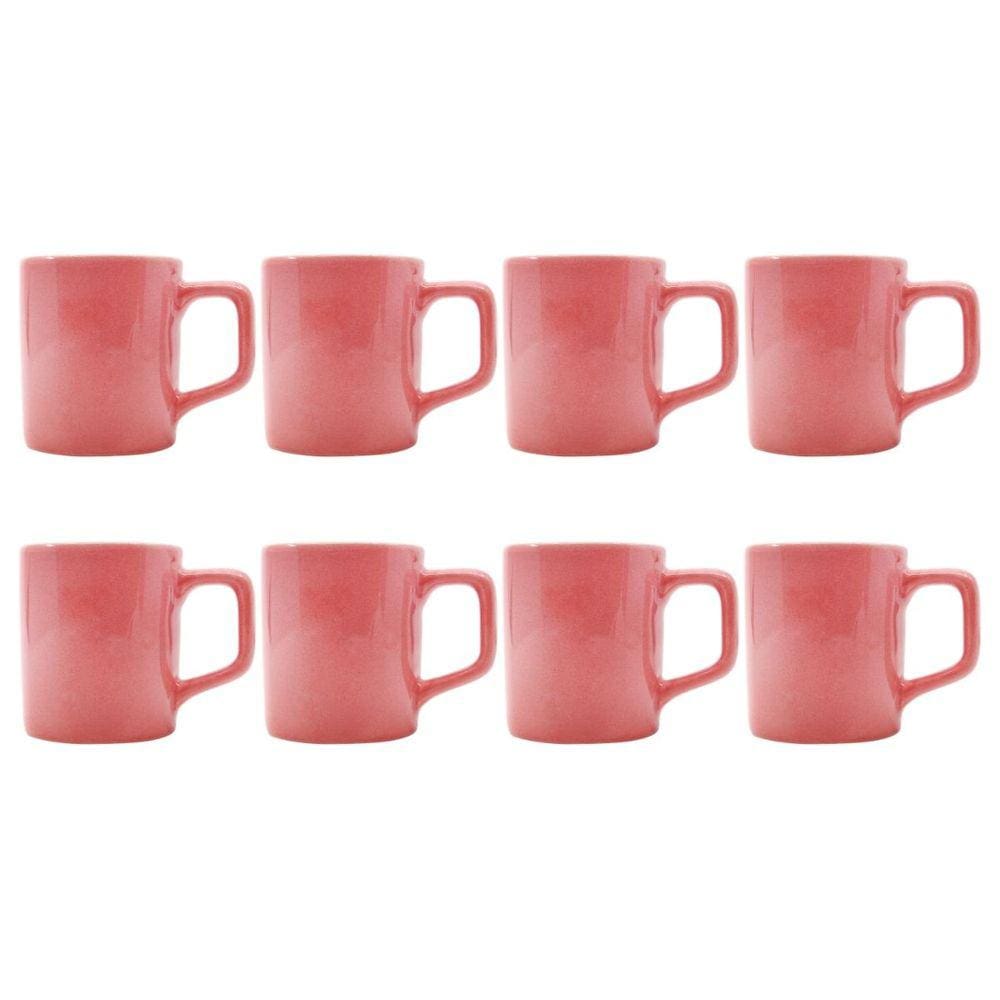 Jogo 8 Xícaras Café 80mL Cerâmica Rosa Mesa Posta