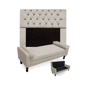 Jogo Com Cabeceira Mirage + Recamier Baú Fenix Solteiro 90 cm Suede Bege - LM DECOR