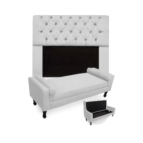 Kit Cabeceira Estofada Mirage E Recamier Baú Fenix King 195 cm Suede Branco - LM DECOR