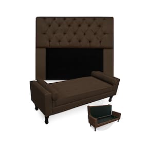 Kit Cabeceira Estofada Mirage E Recamier Baú Fenix Casal 140 cm Suede Marrom - LM DECOR