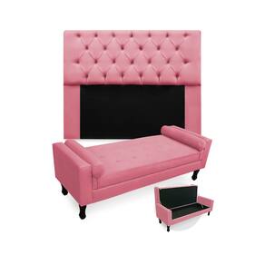 Kit Cabeceira Estofada Mirage E Recamier Baú Fenix Queen 160 cm Suede Rosa Barbie - LM DECOR