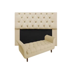 Jogo Com Cabeceira Mirage + Recamier Grécia Solteiro 90 cm Suede Bege - LM DECOR