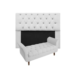 Jogo Com Cabeceira Mirage + Recamier Grécia King 195 cm Suede Branco - LM DECOR