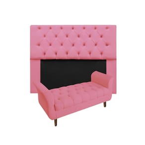 Jogo Com Cabeceira Mirage + Recamier Grécia Solteiro 90 cm Suede Rosa Barbie - LM DECOR