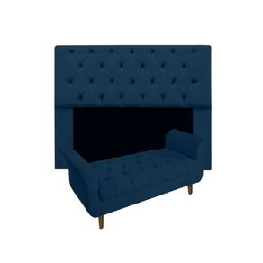 Jogo Com Cabeceira Mirage + Recamier Grécia King 195 cm Suede Azul Marinho - LM DECOR