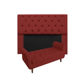 Conjunto Cabeceira Mirage Com Recamier Grécia Solteiro 90 cm Suede Vermelho Bordo - LM DECOR