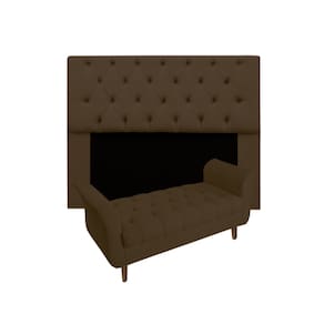 Conjunto Cabeceira Mirage Com Recamier Grécia King 195 cm Suede Marrom - LM DECOR