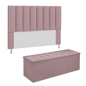 Conjunto Cabeceira E Calçadeira Cancun Para Cama Box King 195 cm Suede Rosê - LM DECOR