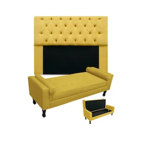 Conjunto Cabeceira Mirage Com Recamier Baú Fenix King 195 cm Suede Amarelo - LM DECOR