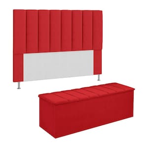 Conjunto Cabeceira E Calçadeira Cancun Para Cama Box Queen 160 cm Suede Vermelho - LM DECOR