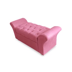 Calçadeira Baú Veneza Para Cama Solteiro 90 cm Suede Rosa Barbie LM DECOR