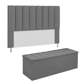 Conjunto Cabeceira E Calçadeira Cancun Para Cama Box Queen 160 cm Suede Cinza - LM DECOR