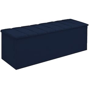 Calçadeira Baú Cancun Para Cama Box King 195 cm Suede Azul Marinho - LM DECOR