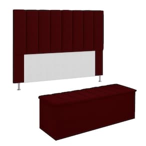 Conjunto Cabeceira E Calçadeira Cancun Para Cama Box Queen 160 cm Vermelho Bordo - LM DECOR