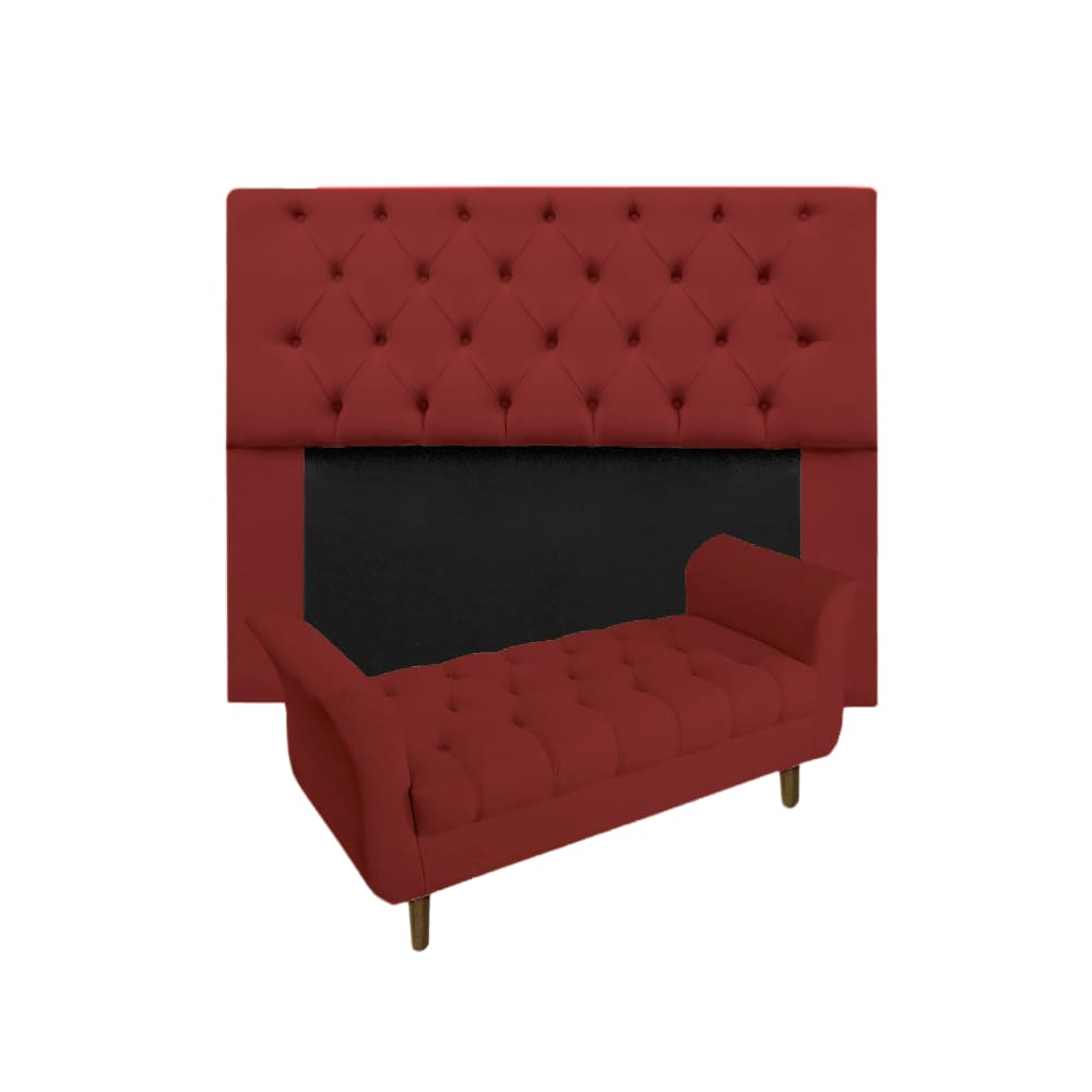 Conjunto Cabeceira Mirage Com Recamier Grécia King 195 cm Suede Vermelho Bordo - LM DECOR