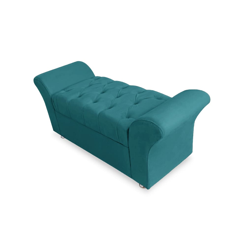 Calçadeira Baú Veneza Para Cama Queen 160 cm Suede Azul Turquesa LM DECOR