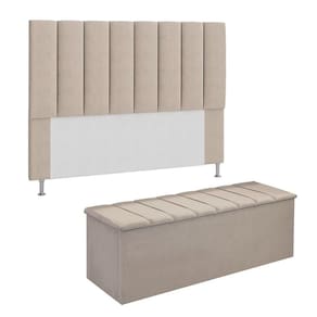 Conjunto Cabeceira E Calçadeira Cancun Para Cama Box Queen 160 cm Suede Bege - LM DECOR