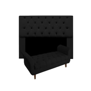 Conjunto Cabeceira Mirage Com Recamier Grécia Casal 140 cm Suede Preto - LM DECOR