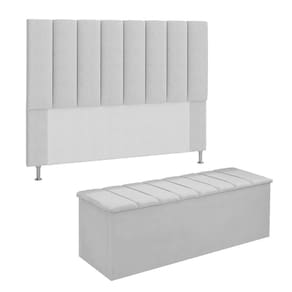 Conjunto Cabeceira E Calçadeira Cancun Para Cama Box King 195 cm Suede Branco - LM DECOR
