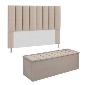 Conjunto Cabeceira E Calçadeira Cancun Para Cama Box Casal 140 cm Suede Bege - LM DECOR