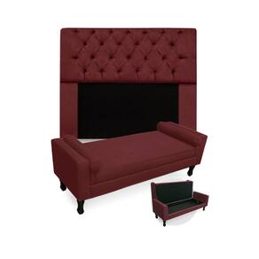 Combo Cabeceira Mirage + Recamier Baú Fenix King 195 cm Suede Vermelho Bordo - LM DECOR