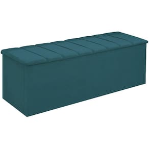 Calçadeira Baú Cancun Para Cama Box Solteiro 90 cm Suede Azul Turquesa - LM DECOR