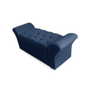 Calçadeira Baú Com Capitonê Veneza Cama Queen 160 cm Suede Azul Marinho LM DECOR