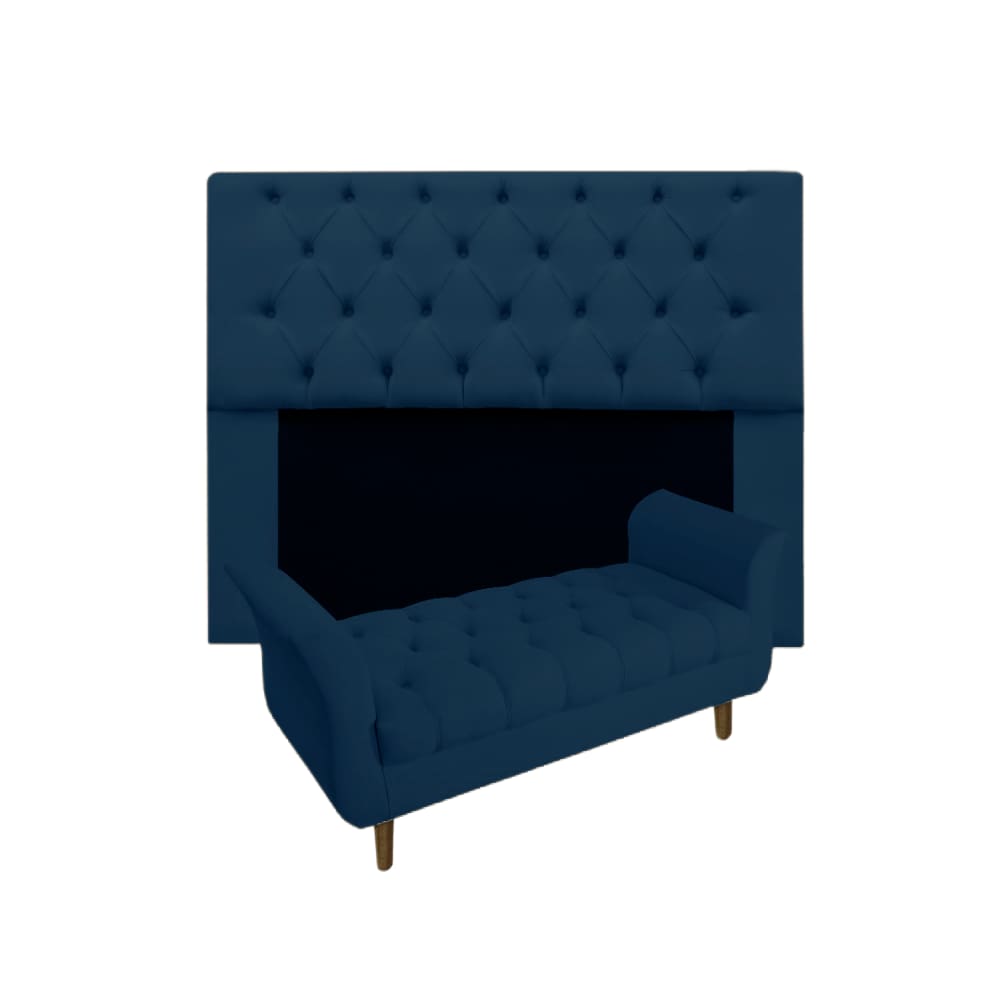 Cabeceira Mirage + Recamier Grécia Com Capitonê Solteiro 90 cm Suede Azul Marinho - LM DECOR
