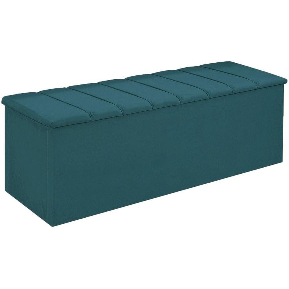Calçadeira Baú Cancun Para Cama Box Queen 160 cm Suede Azul Turquesa - LM DECOR