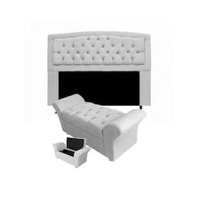 Cabeceira Geovana e Calçadeira Veneza Para Quarto King 195cm Suede Branco - LM DECOR