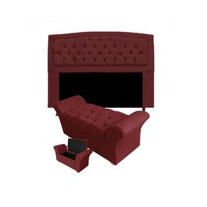 Cabeceira Geovana e Calçadeira Veneza Para Quarto Casal 140cm Suede Vermelho Bordo - LM DECOR