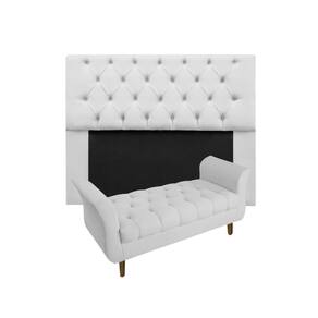 Cabeceira Mirage + Recamier Grécia Com Capitonê Casal 140 cm Suede Branco - LM DECOR