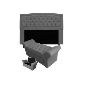 Cabeceira Geovana e Calçadeira Veneza Para Quarto Queen 160cm Suede Cinza - LM DECOR