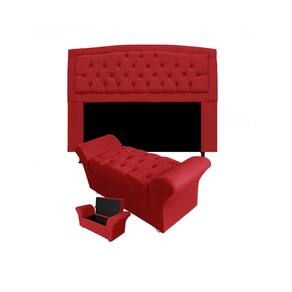 Cabeceira Geovana e Calçadeira Veneza Estofada Casal 140cm Suede Vermelho - LM DECOR