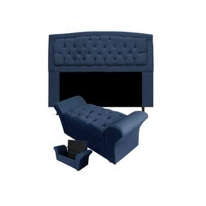 Cabeceira Geovana e Calçadeira Veneza Para Quarto King 195cm Suede Azul Marinho - LM DECOR