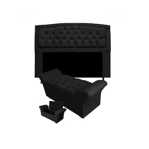 Cabeceira Geovana e Calçadeira Veneza Para Quarto Solteiro 90cm Suede Preto - LM DECOR
