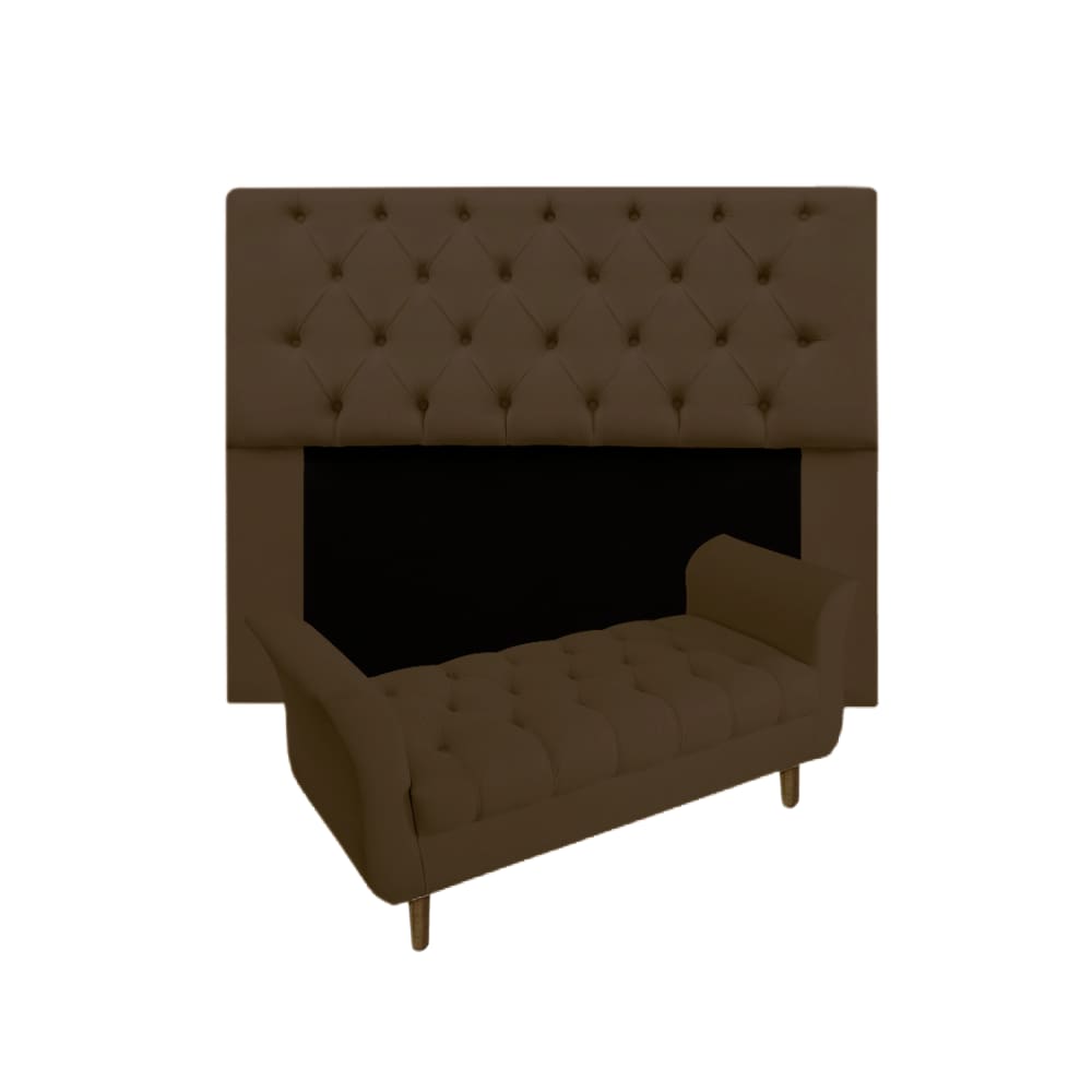 Cabeceira Mirage + Recamier Grécia Com Capitonê King 195 cm Suede Marrom - LM DECOR