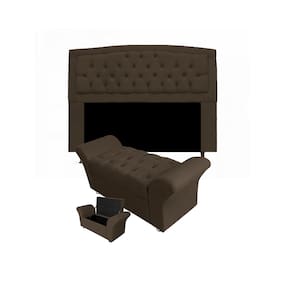 Cabeceira Geovana e Calçadeira Veneza Baú Casal 140cm Suede Marrom - LM DECOR