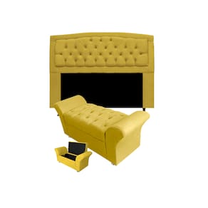 Cabeceira Geovana e Calçadeira Veneza Baú Casal 140cm Suede Amarelo - LM DECOR