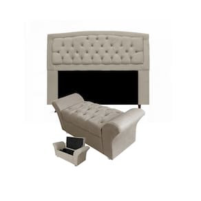 Cabeceira Geovana e Calçadeira Veneza Estofada Queen 160cm Suede Bege - LM DECOR
