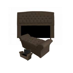 Cabeceira Geovana e Calçadeira Veneza Baú King 195cm Suede Marrom - LM DECOR