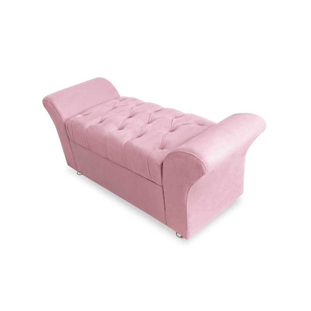 Recamier Calçadeira Baú Veneza Solteiro 90 cm Suede Rosa Bebe LM DECOR