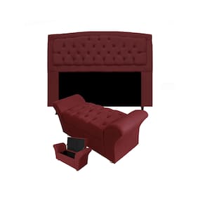 Cabeceira Geovana e Calçadeira Veneza Para Quarto Solteiro 90cm Suede Vermelho Bordo - LM DECOR