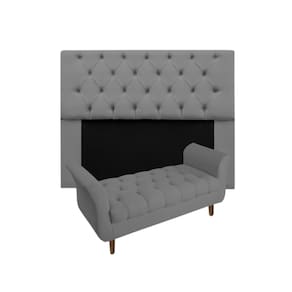 Cabeceira Estofada Mirage e Recamier Grécia Casal 140 cm Suede Cinza - LM DECOR